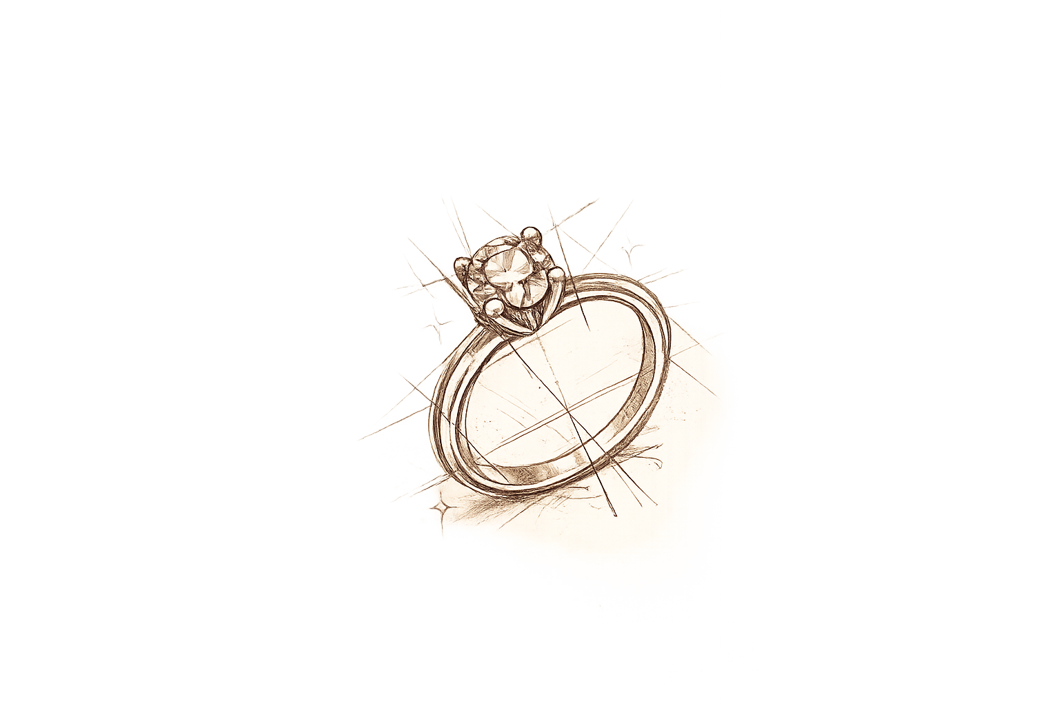 Hand-drawn ring sketch with construction lines